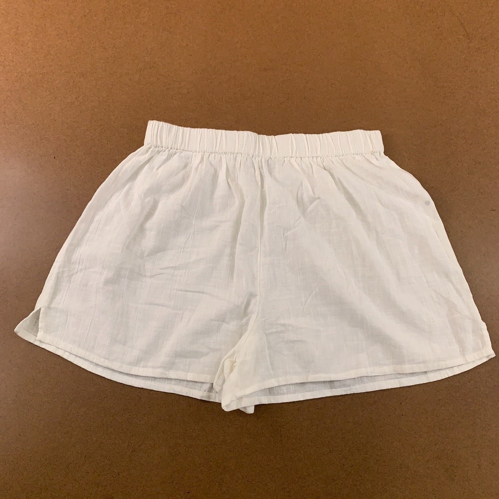 ASOS Womens Size 10 White Cotton Textured High Rise Pull On Beach Shorts New